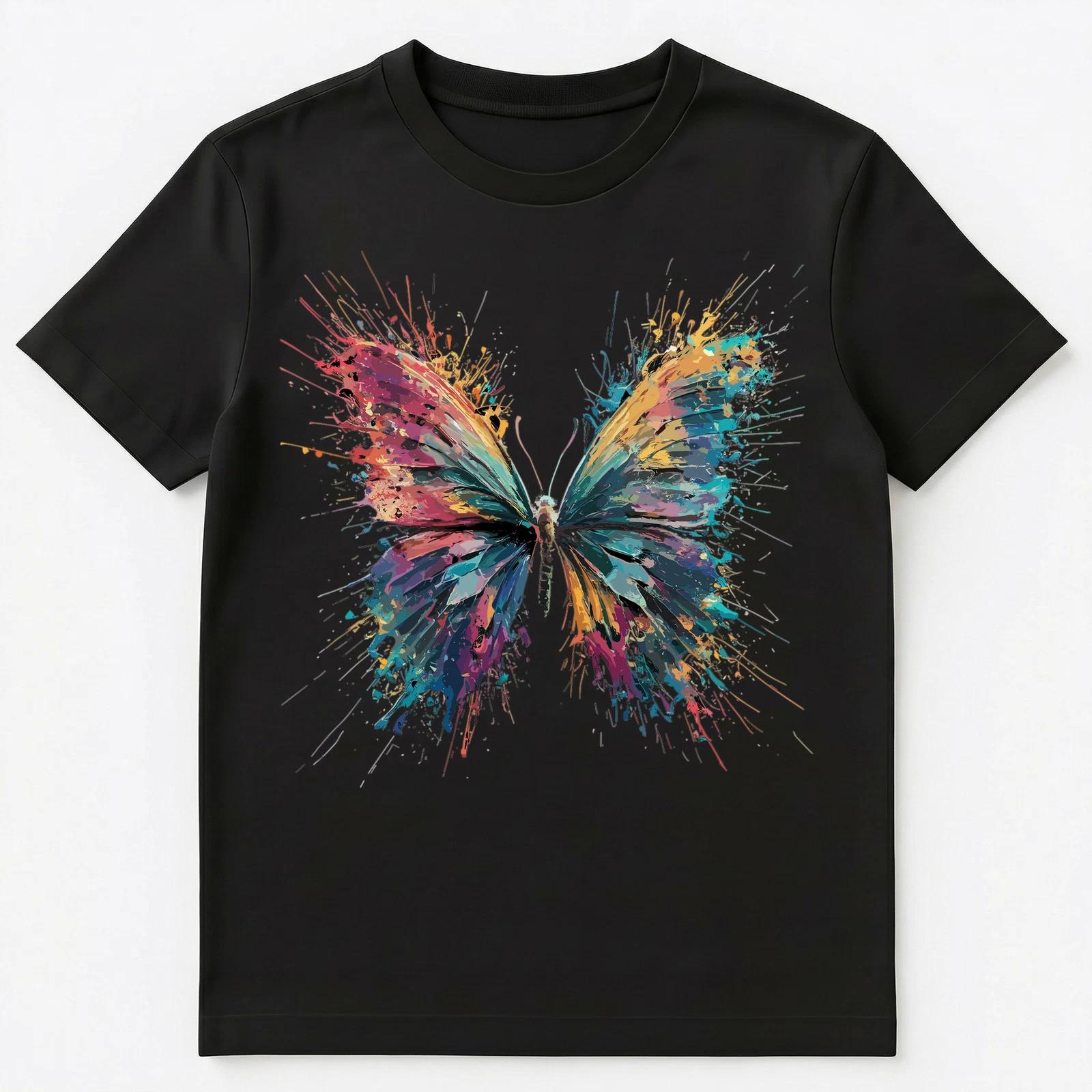 

Colorful Paint Splash Cute Butterfly Art Graphic Unisex T-Shirt M