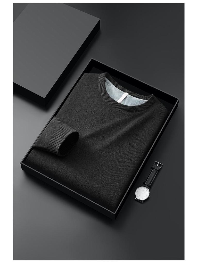 Men’s Winter One-Piece Velvet Sweater: Round-Neck, Thickened Base Layer, Warm Solid Color Knitwear