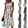 Ärmelloses Freizeit-Midikleid für Damen Rundhalsausschnitt Geblümtes Fit-and-Flare-Stil Leichtes Sommerkleid