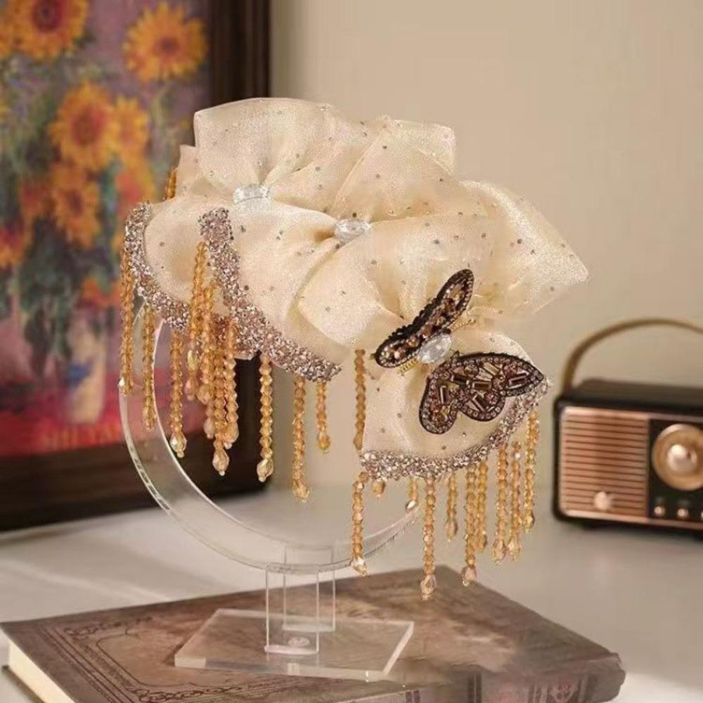 

Fashion Flower and Butterfly Tassel Hair Clip Mesh Non Slip Beaded Shark Hair Clip Hairpin Hair Accessories шампанского