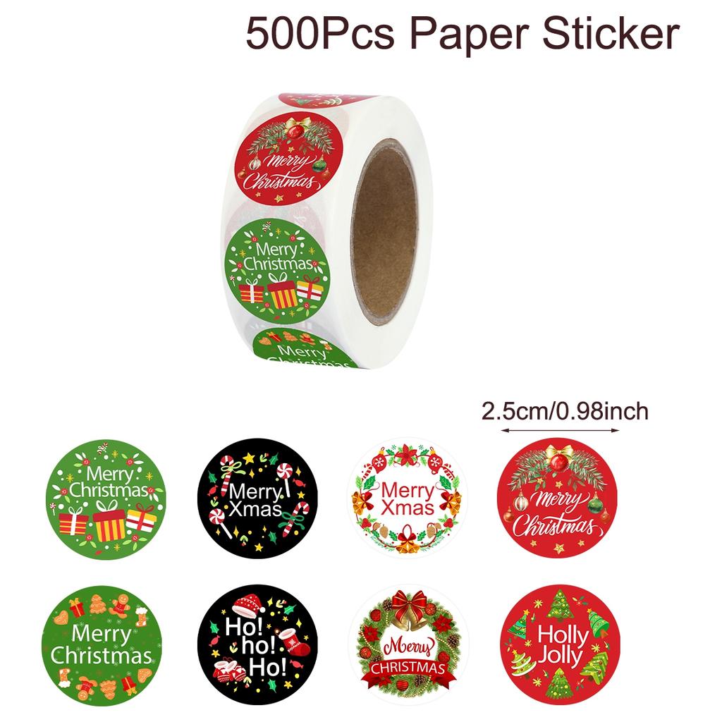 500pcs Merry Christmas Stickers Round Stickers Christmas Tag for Envelope Sealing Gift Decor Shop Product Packaging Stickers