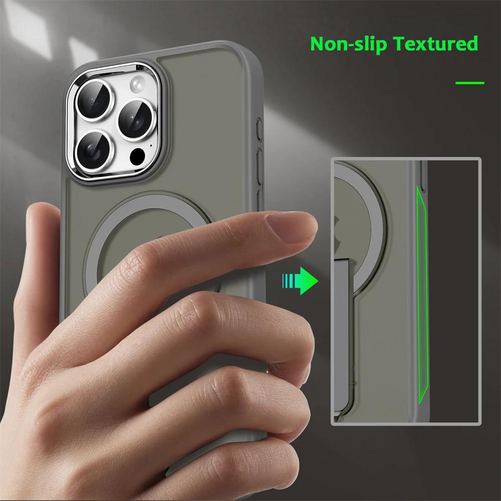 Luxus Für Magsafe Klappständer Magnetische Handyhülle Für 16 15 14 13 12 17 Pro Max Plus Matt Transluzente Rückabdeckung Kappen