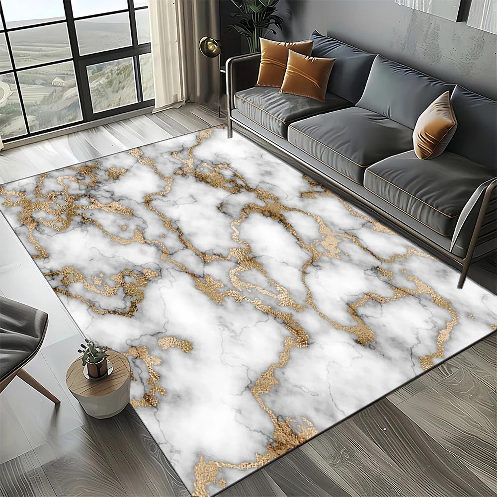 2025 New Style Fashion Marble Black White Gold Stone Carpet Rug for Living Room Bedroom Home Sofa Decoration,Non-slip Floor Mat