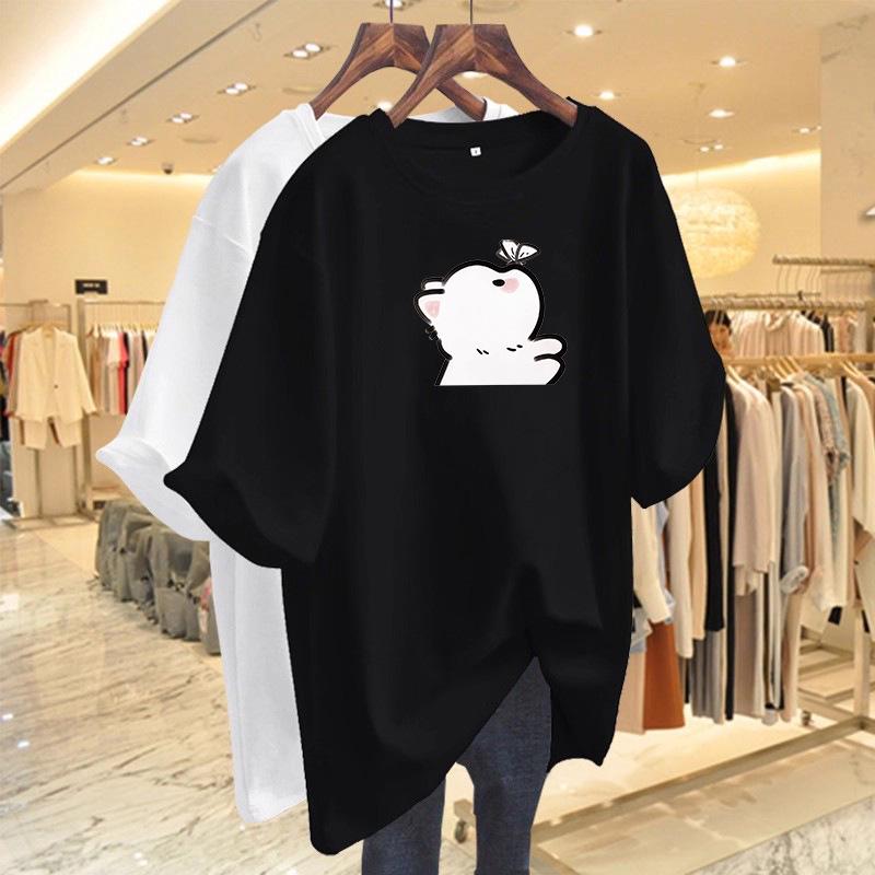 Women's Korean Style Cartoon Cotton T-Shirt, Summer 2026, Mid-Length, Age-Reducing, Half Sleeve