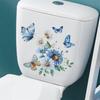 Toilet Stickers Watercolor Floral Chrysanthemum Butterfly Wall Stickers Durable Waterproof Bathroom Decor With Self-Adhesive