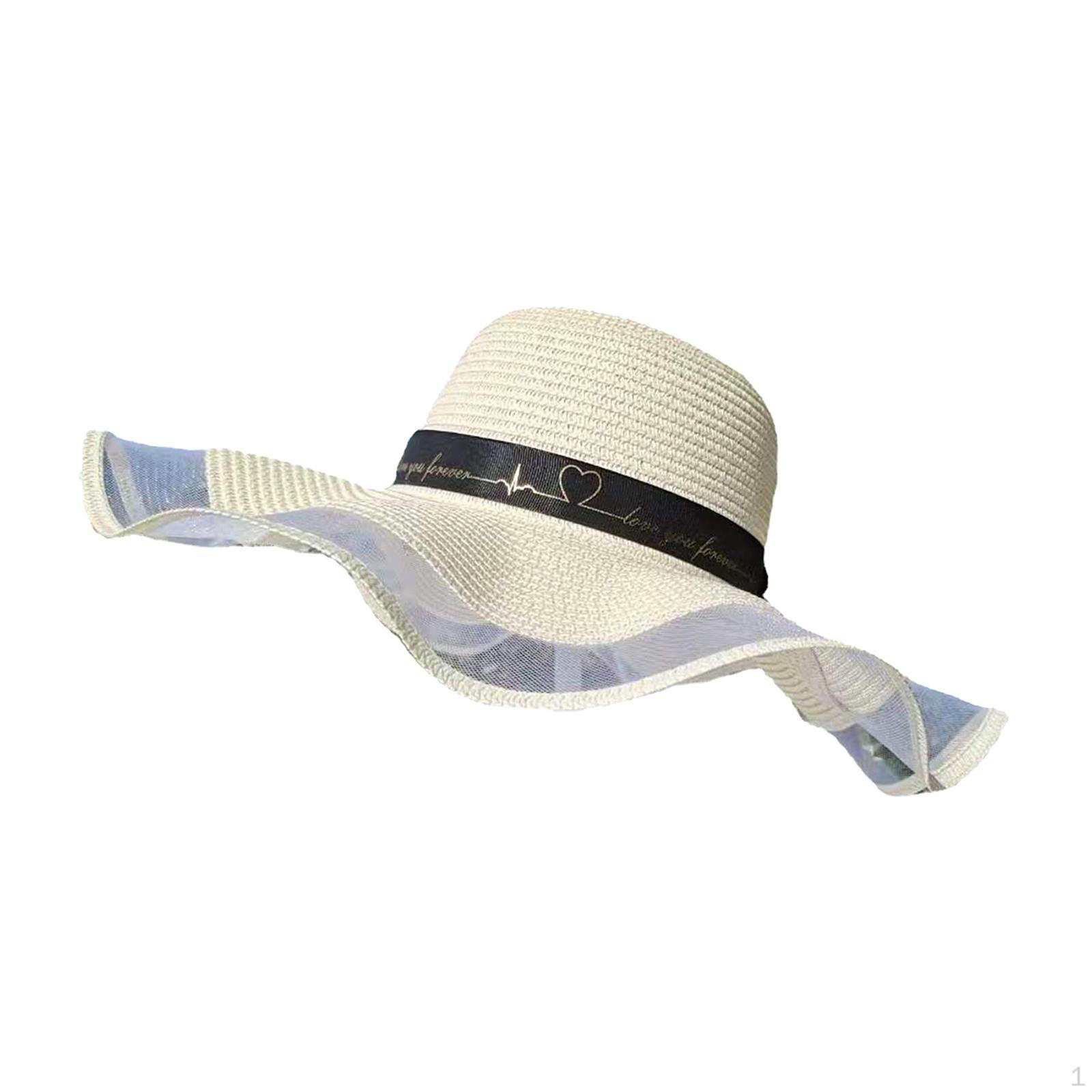 

Beach Straw Hat for Women, Fashion Large Wide Brim Visor Hats Handmade Floppy Sun Summer бежевий