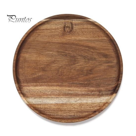Wooden Cake Platter & Fruit Tray Circular Decorative Coffee Table Tray with Raised Edges Kitchen Serving Platter for Parties