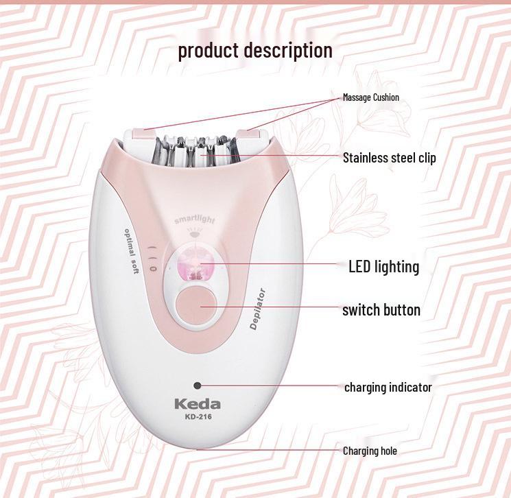 Keda-216 Rechargeable Unisex Electric Epilator: Full Body and Private Area Shaver