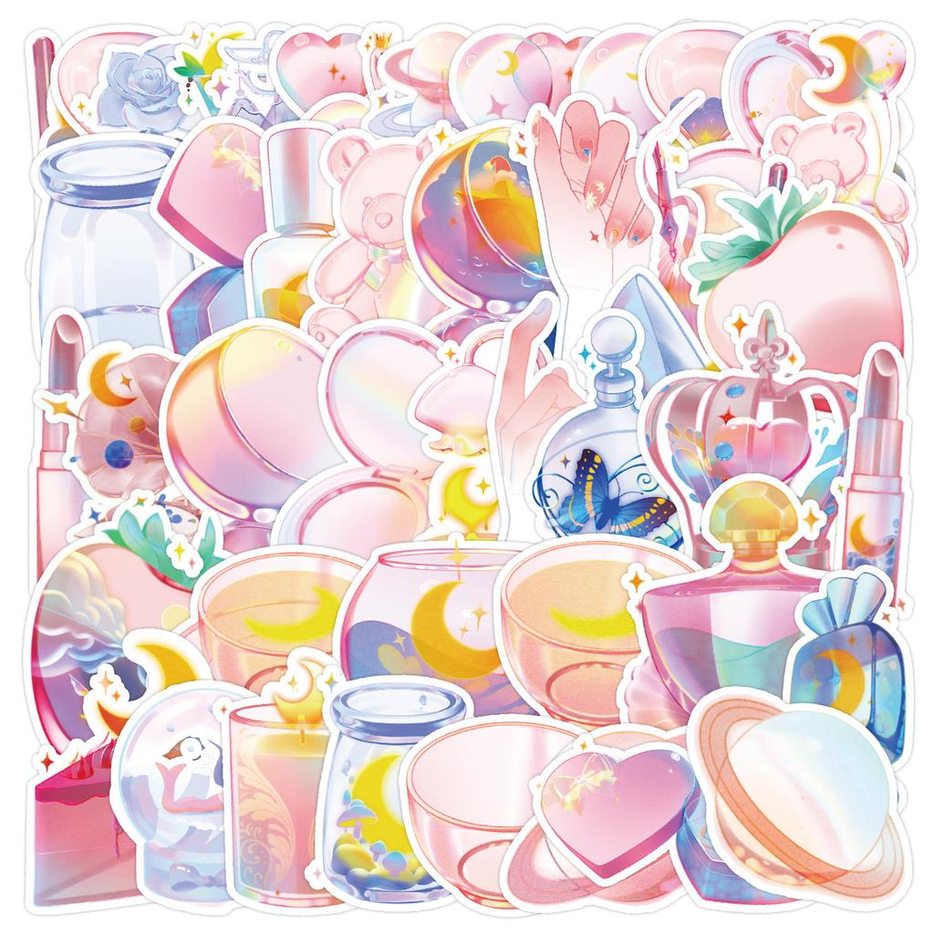 50 Dreamy Transparent Texture Graffiti Stickers Computer Water Cup Car Decoration Stickers Waterproof Creative Children's Card Stickers