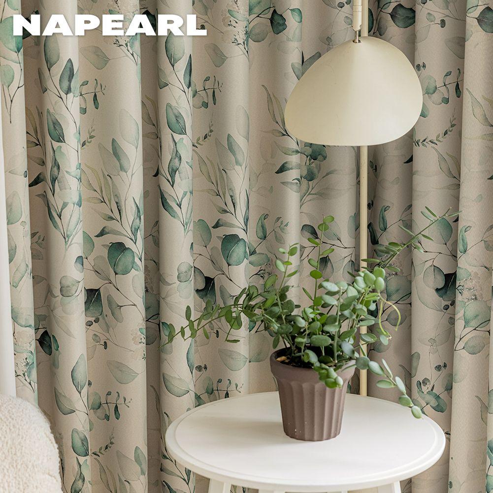 1PC NAPEARL 70-80% Shading Painted Green Plant Printed Blackout Curtains American Pastoral Style Curtain For Bedroom Living Room Home Decor