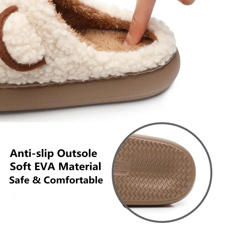 Fashion Women Warm Fluffy Slippers Thick Sole Home Lover Winter Shoes Cute Cartoon Ear Soft Plush Platform Female Male Indoor Slipper