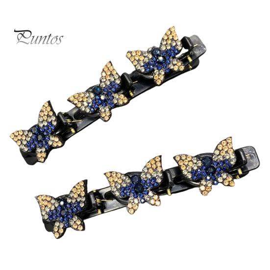 

2 шт. женские шпильки для волос сверкающие искусственные хрустальные бабочки декор плетеные заколки для волос двухслойные шпильки для волос с челкой синий