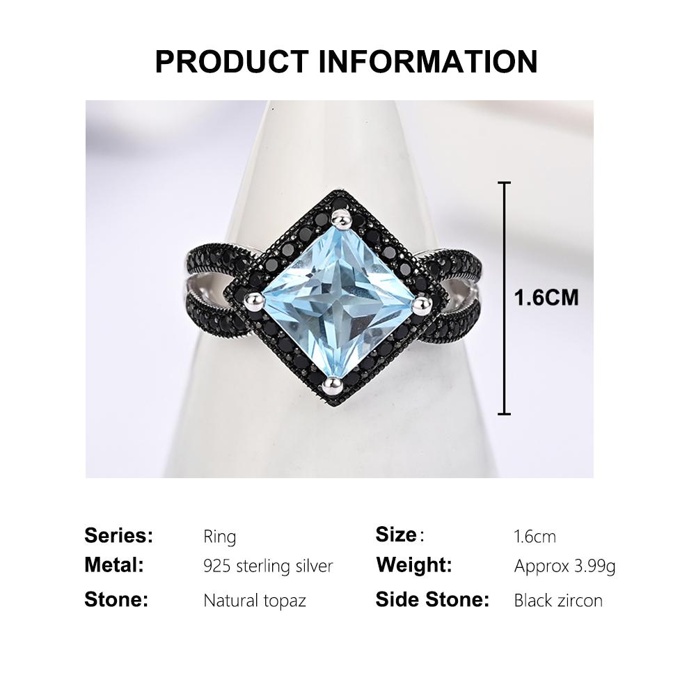 925 silver ring earrings pendant necklace natural sky blue Topaz real gemstone fine jewelry set for women's Daily and party wear
