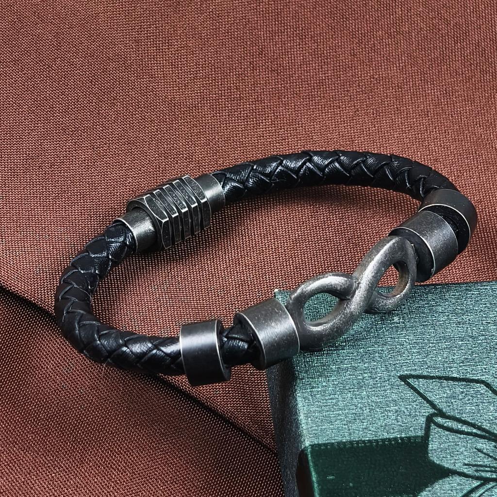 2026 European and American New Retro 8-character Black Bracelet Simple and Versatile Bracelet Leather Men
