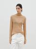 REPLAIN Button-Down Turtleneck Top_Camel