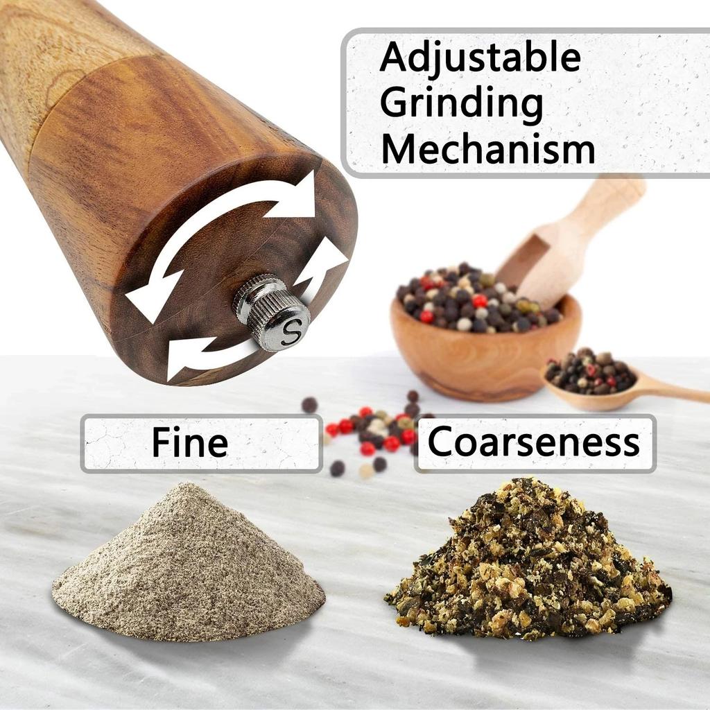 2Pcs Wooden Pepper Mills Salt and Pepper Grinder Set with Ceramic Core - Kitchen Tools