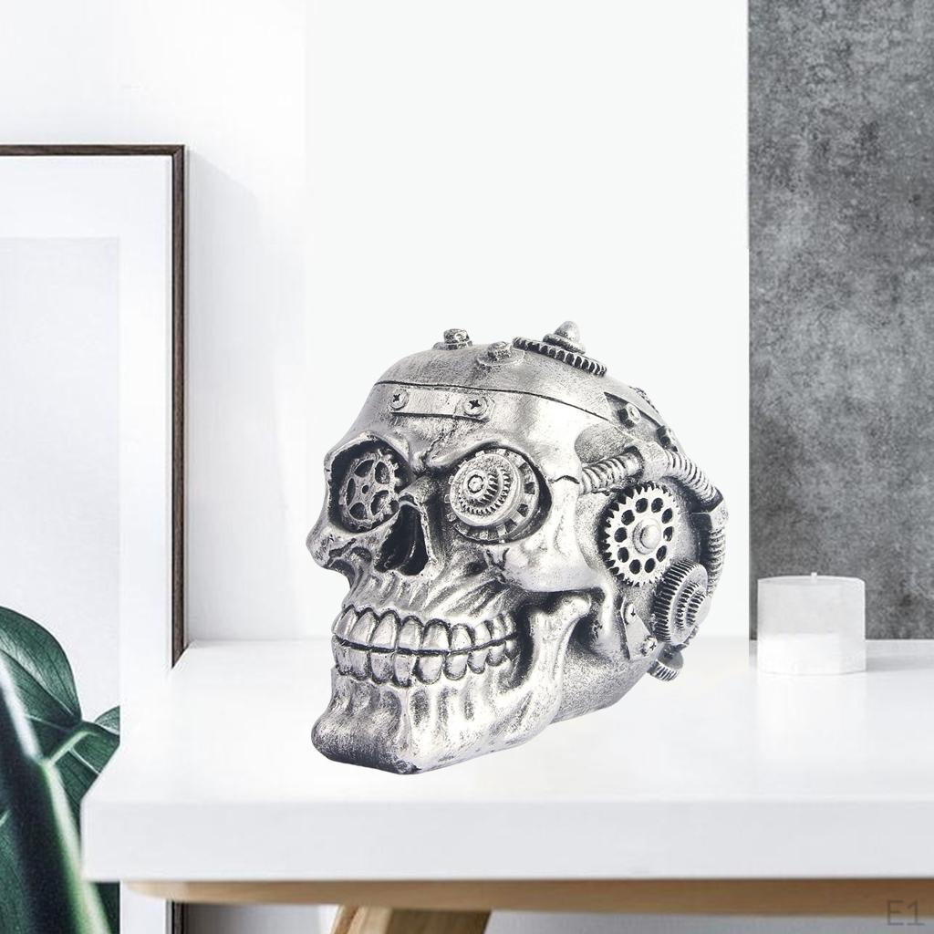 Resin Skull Statue Mechanical Death Skeleton Head Living Room] Tabletop Collectible Figurines