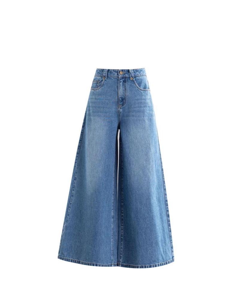 Damen Hellblaue Weitbeinige Jeanshose - Frühjahr 2026, Petite Neun-Zehntel-Länge, Locker geschnittene Rockhose
