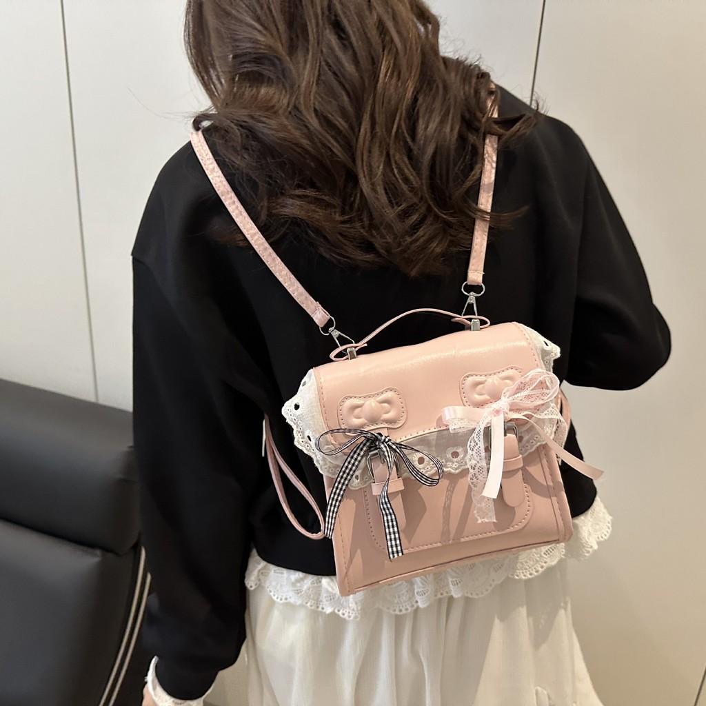Pu Material Ladies Casual Backpack With Lace Edging For Daily Use