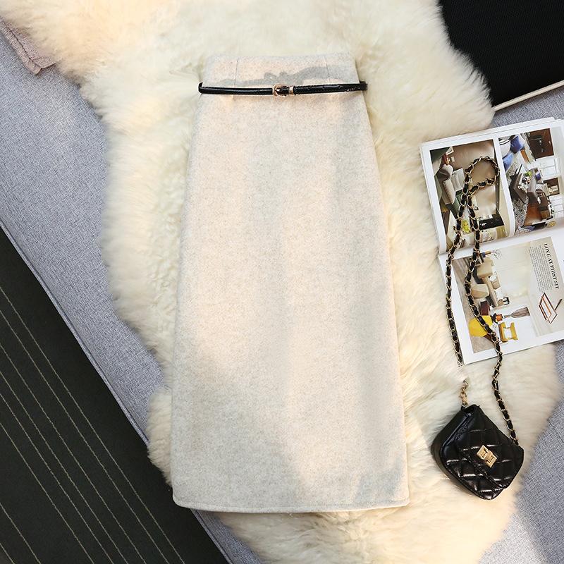 

Осенне-зимняя женская твидовая юбка до половины тела, пригородная юбка до половины тела с высокой талией, длинная юбка на бедрах XL абрикосовый