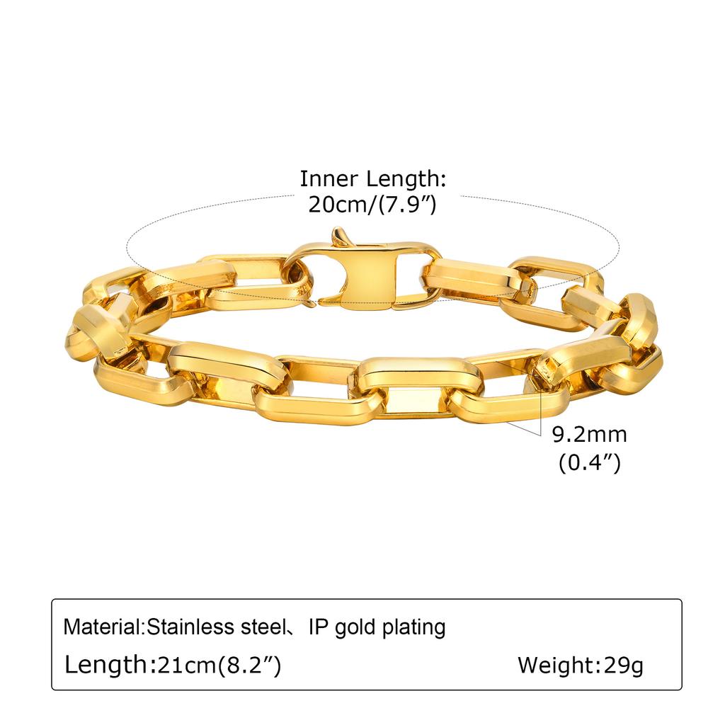 Casual Rectangle Chain Bracelets for Men Boys,Silver Color Stainless Steel Wristband,Punk Anniversary Jewelry Gifts