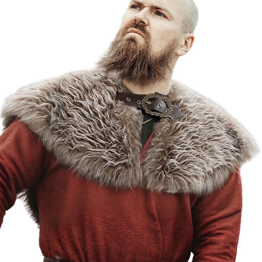 Vikinges Faux Furs Shawl Barbarians Collar,Medieval Knight Mantle Shoulder Wrap Warriour Cape Shawl Renaissances Costume