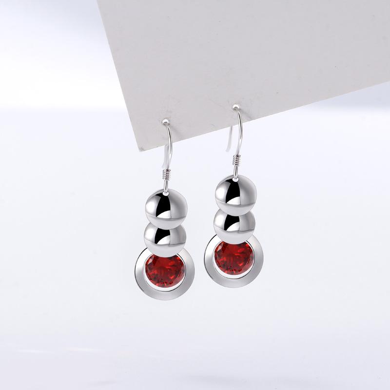 Ear Hook Fashion Long Fringed Red Zircon Earrings Women's Small Fresh Round Beads Diamond Earrings Ins Jewelry