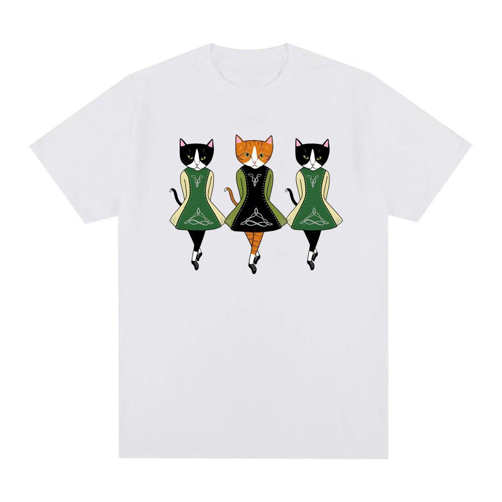 Irische Stepptanz Katzen T-Shirt Hohe Qualität Rundhals Bequeme T-Shirts Sommer Oversized Kleidung Mode Baumwolle Oneck Oberteile