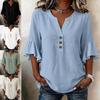 Women's V Neck Bell Sleeve Blouse Casual Solid Polyester Tunic Shirt