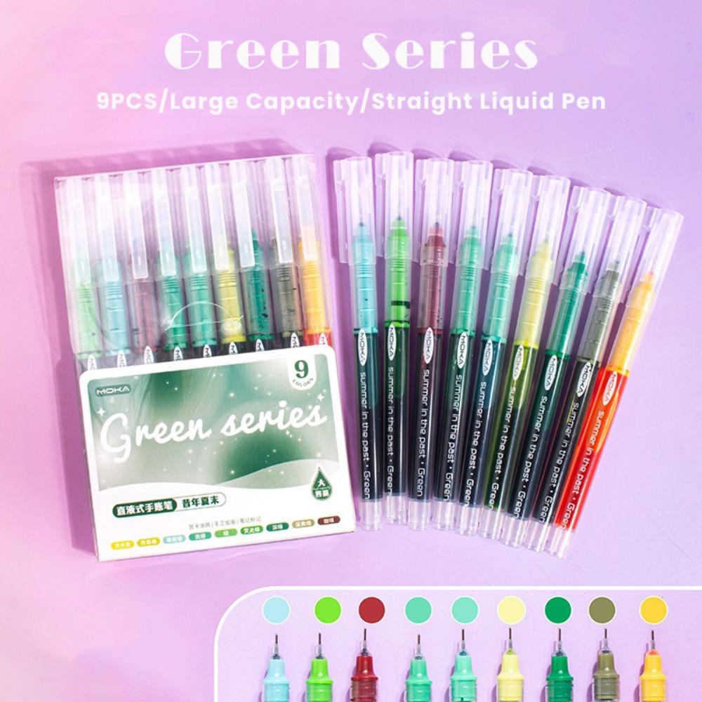 

9PCS/Set Morandi Color Color Straight Liquid Pen DIY Painting Graffiti Art Marker Pen Students Green Series