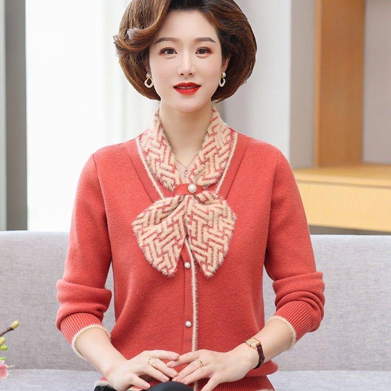 Thick Fleece Lined Winter Sweater Cozy Warm Womens Knit Top Fashion Mid Age Clothing