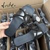 Korean Version Rhinestone Transparent Casual Women Shoes Large Black Square Toe Flat Bottom Women's Sandals 2024 New Fashion