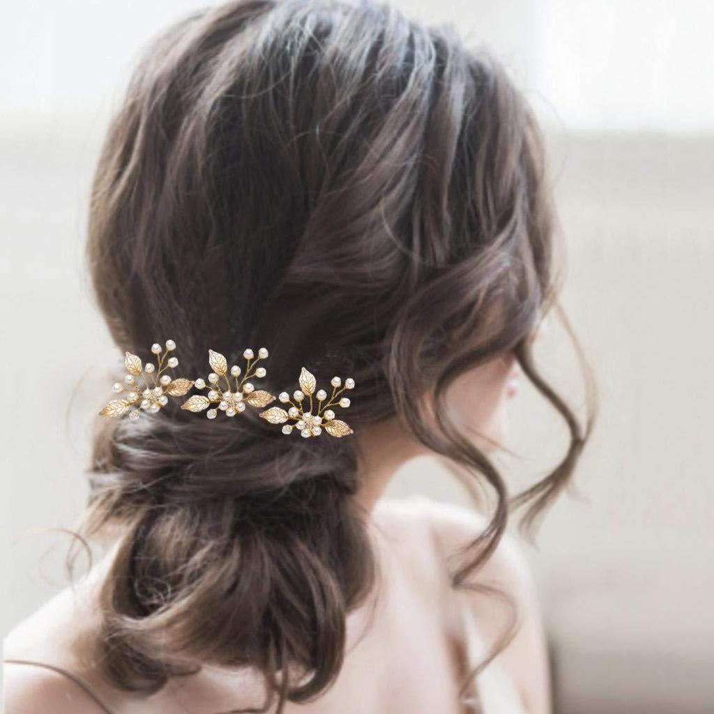 European Bridal Headdress: Handmade Leaf Hairpin Set (3 Pieces) for Updo Accessories