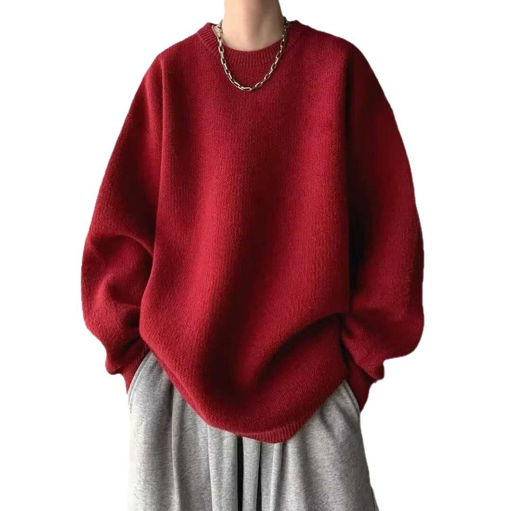2026 Autumn/Winter Men's Casual Knit Sweater - Hong Kong Lazy Style, Youthful Pure Color Round Neck