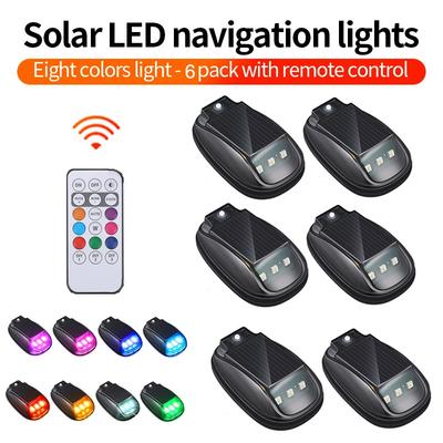 6PCS Solar Roof Strobe Light with Remote Control Waterproof Wireless 8 Colors LED Warning Light Smart Sensor Warning Light for Trucks Cars Motorcycles