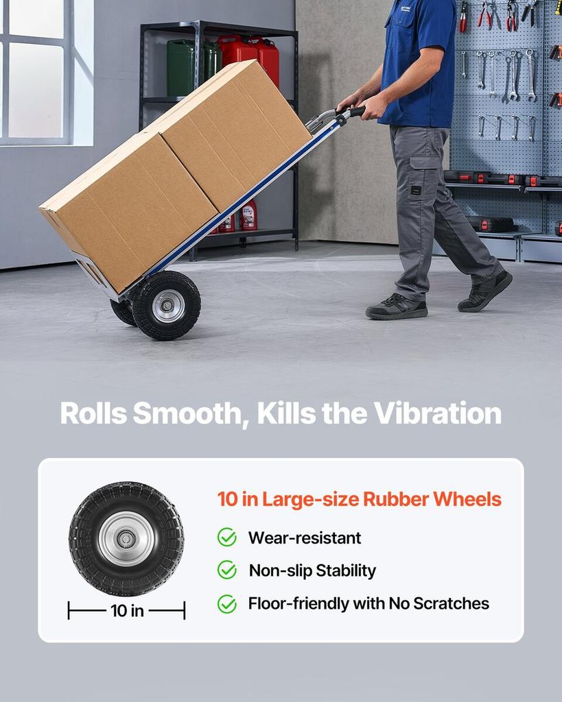 Hand Truck, 226.9 kg Load Capacity, Heavy-Duty Hand Truck Dolly with Non-Slip Wheels & Handle, Aluminum Alloy Portable Trolley Dolly with Tie-down