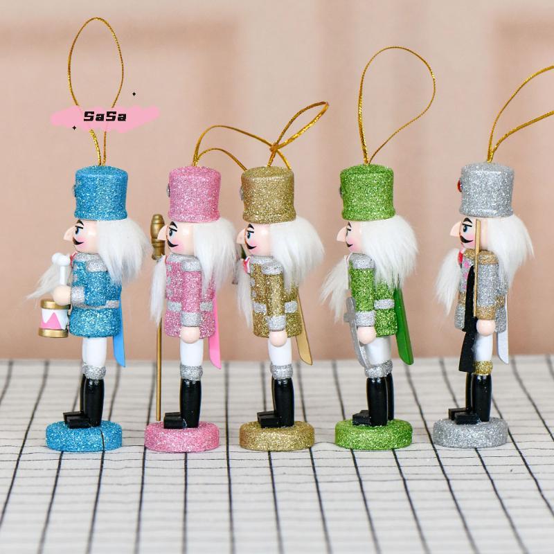S-1/5Pcs Holiday Small Hanging Decoration 13CM Colorful Glitter Nutcracker Soldier Puppets Christmas Wooden Ornaments