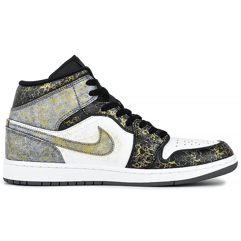 Jordan Air Jordan 1 Verschleißfest Und Leicht Mittelhoch Vintage Basketballschuhe Herren Schwarz Weiß Grau DQ8426-001(Team96-)