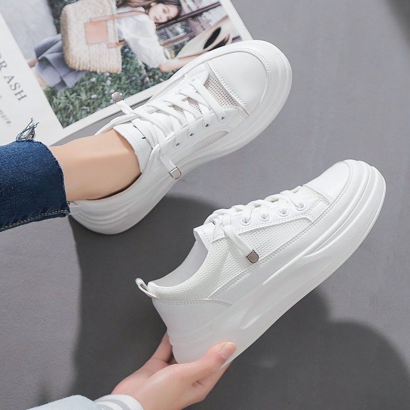 Little white shoes platform women's versatile shoes 2025 new spring mesh shoes breathable mesh flats popular women's shoes summer