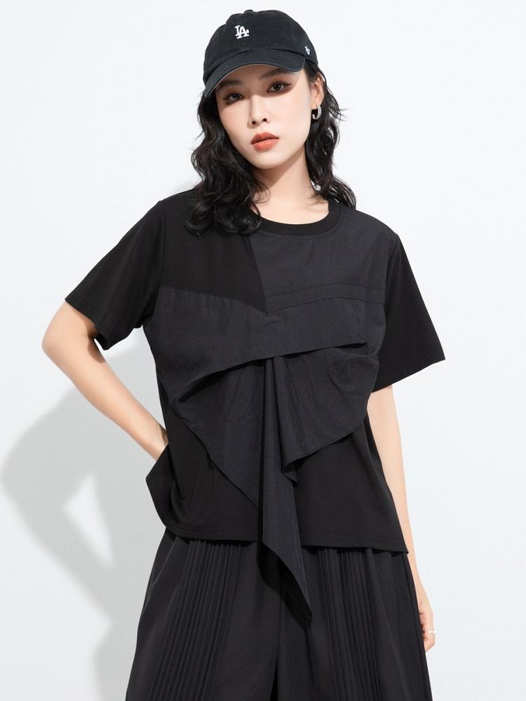 Short sleeve Oversized Black patchwork casual loose summer tee t shirt women t-shirt tops