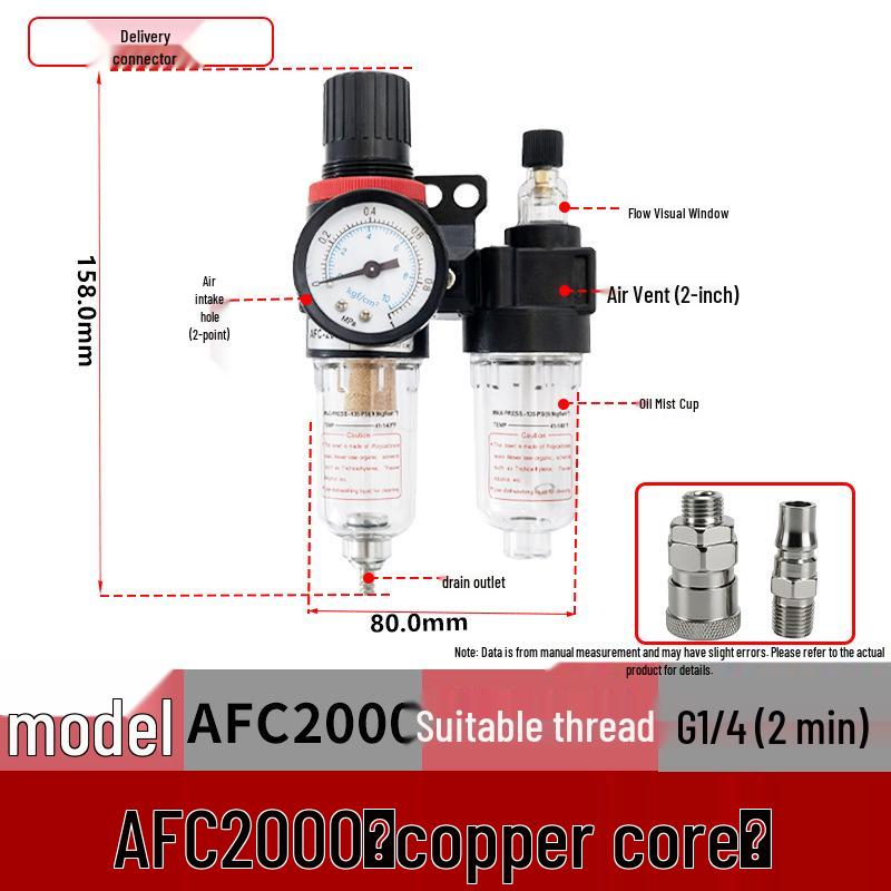 Airtac Air Source Processor Set: AFC2000 Oil-Water Separator, Air Filter, Pressure Regulator
