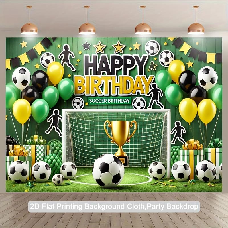 1pc Football Birthday Party Background - Vibrant Green with Black and Yellow Decorations Football Birthday Decorations