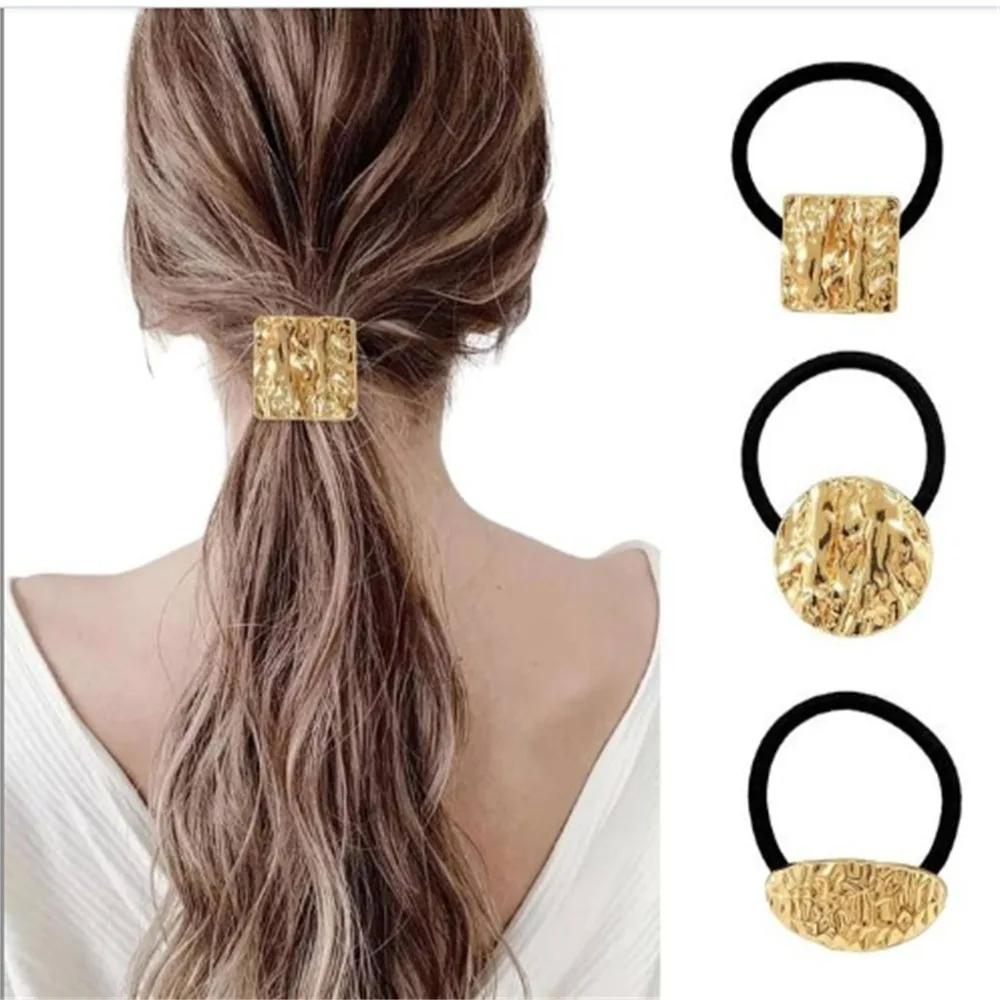 

1Set Fashion Metal Hair Ties U-shaped Gold/Silver Ponytail Holder Geometric Elastic Hair Band for Women