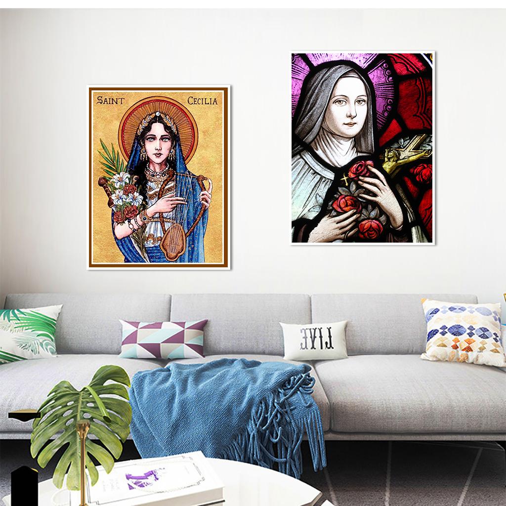 Catholic Patron Saint of Musicians Retro Canvas Painting Posters Print Religious Art Woman Pictures Room Home Wall Decor Cuadros