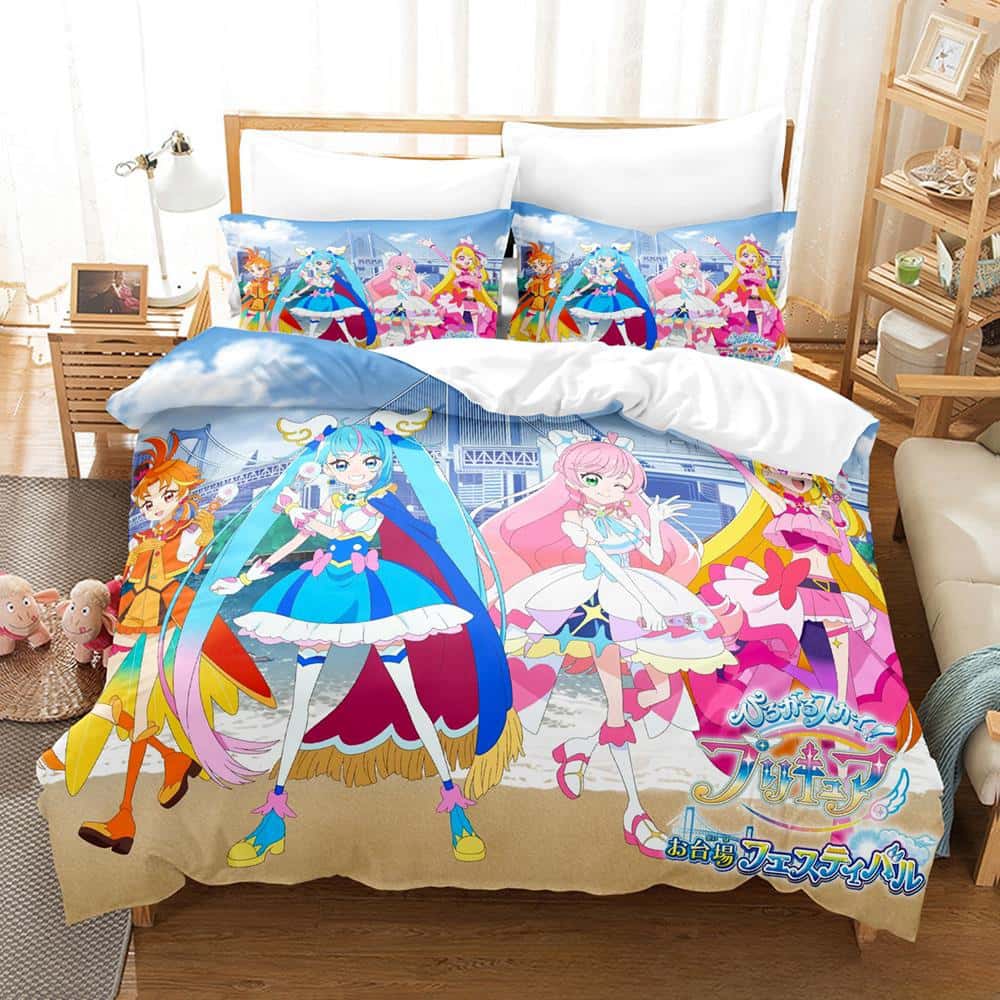 3D Kawaii Anime Hirogaru Sky! Pretty Cure Bedding Set Single Twin Full Queen King Size Bed Set Adult Kid Bedroom Duvetcover Sets