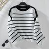 Vintage Stripe Cardigan Loose Knitwear Sweater Long Sleeve O Neck Top Autumn Winter