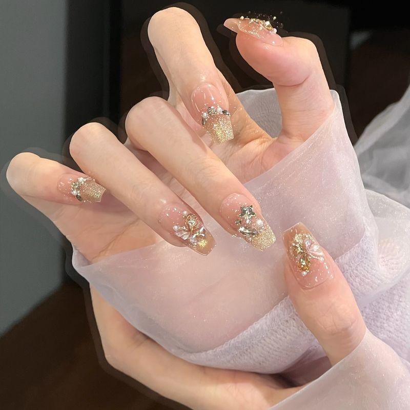 Ks Nail Art Wearable Nails Short Style 2026 New Model High-End Super Popular Cat Eye Handmade High-Quality Nude Color Stunning Nail Pieces
