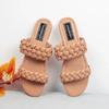 Fashion 2025 New Designer Women Outside Slippers Summer Woman Flat Slides High Quality PU Leather Fashion Double Weave Beach Sandals