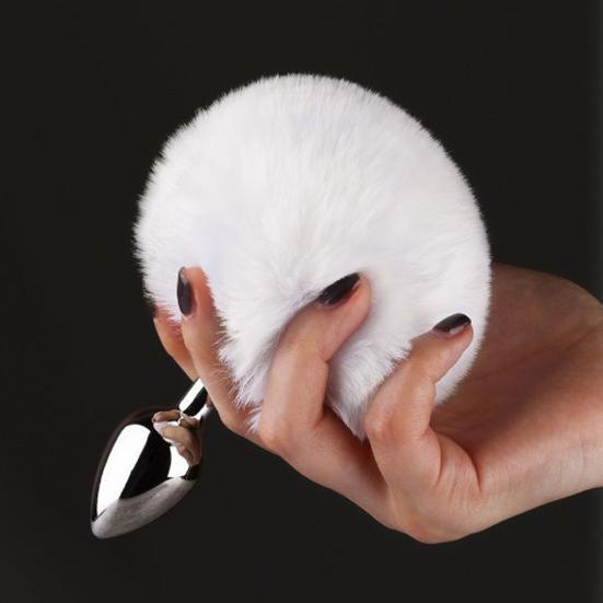 Stainless Steel Anal Plugs with Bunny Tail Tapered Faux Fur Silicone-Free Butt Plugs for Beginners Comfortable