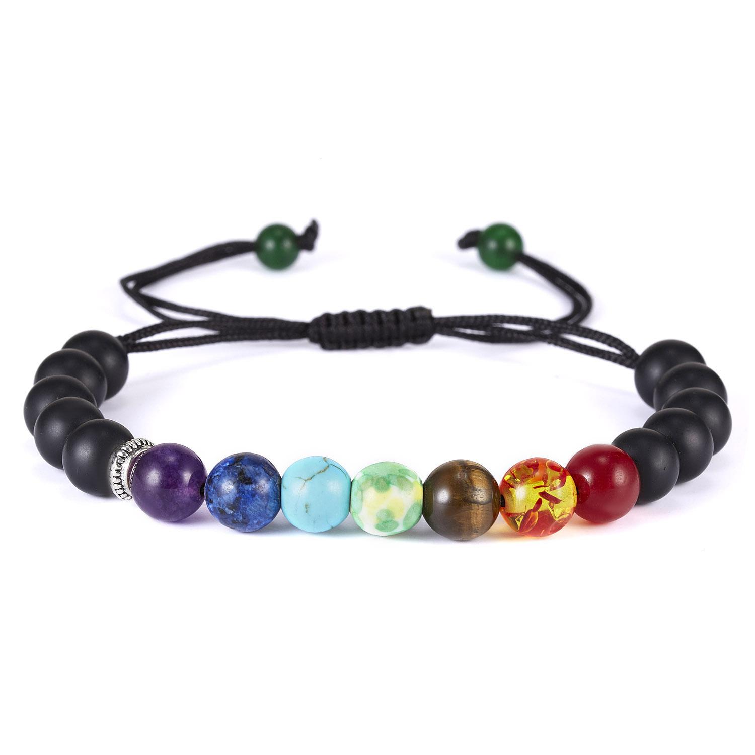 

Classic 7 Chakra Beads Bracelet Natural Stone Black Rope Braided Yoga Reiki Healing Balance Bracelets And Bangles For Women Men